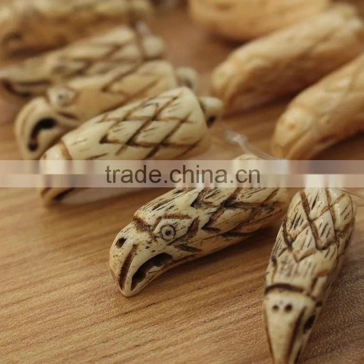 OB020 Excellent Small Hand Carved bone eagle head