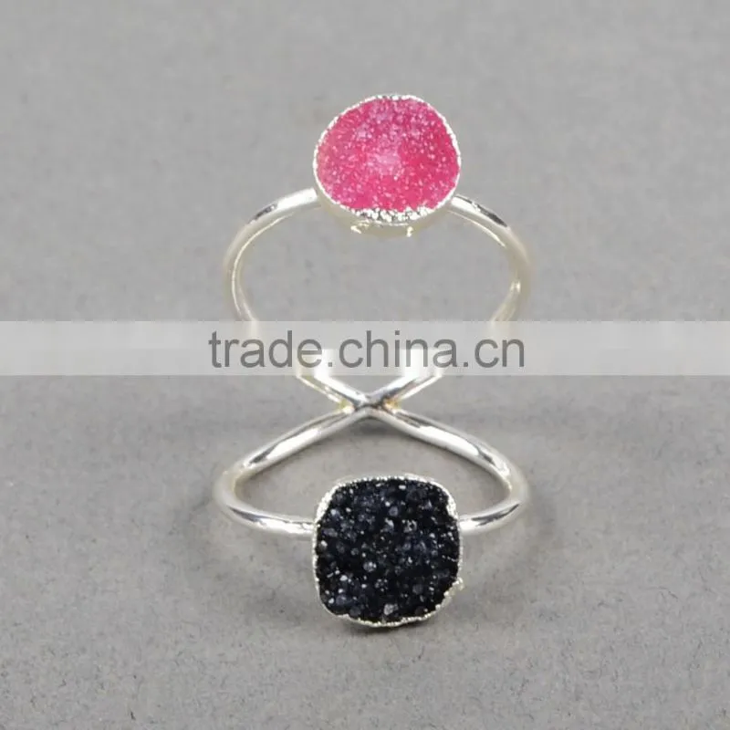 Druzy wrapped authintic stone full finger ring in sterling silver gems ring