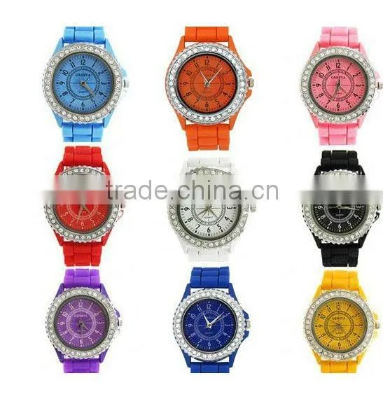 Plastic Geneva diamond watches with Japan movement