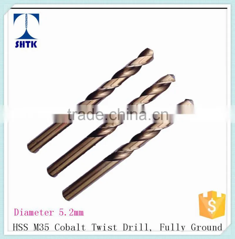 Prfessional quality HSS M35 cobalt drill fully ground twist drill bit,Dia 5.2mm, Drill bit