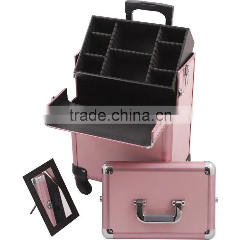 4-Wheel 2-in-1 Rolling Makeup Case with Easy-Slide and Extendable Trays, Includes Removable Tray and Extra Lid, 31-Inch, Smooth