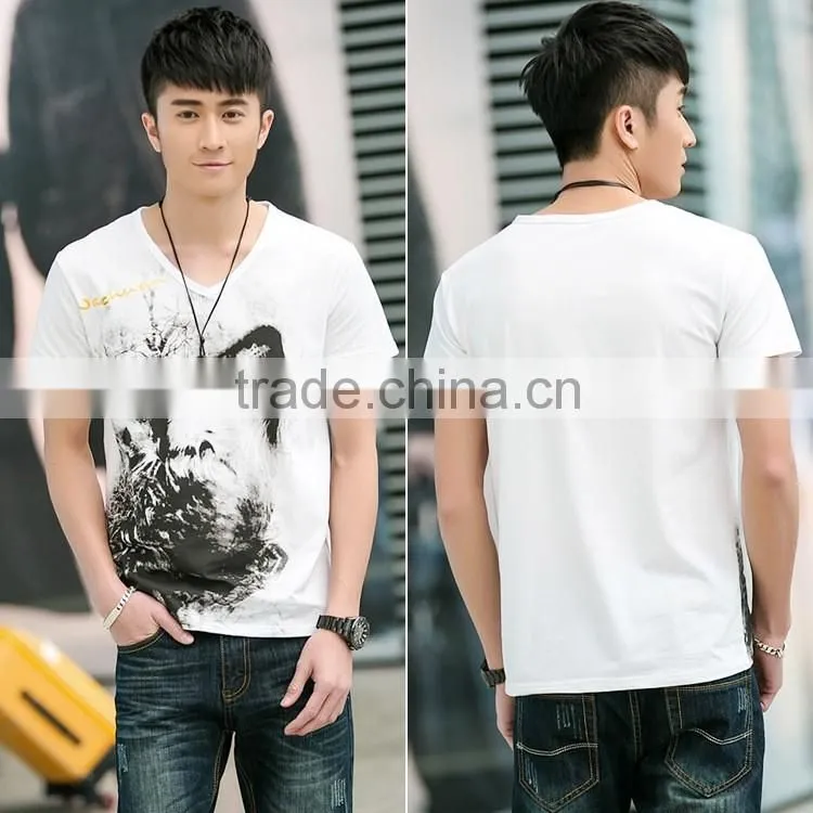 New men's short sleeve T-shirt men's v-neck Chinese wind printing men's T-shirt