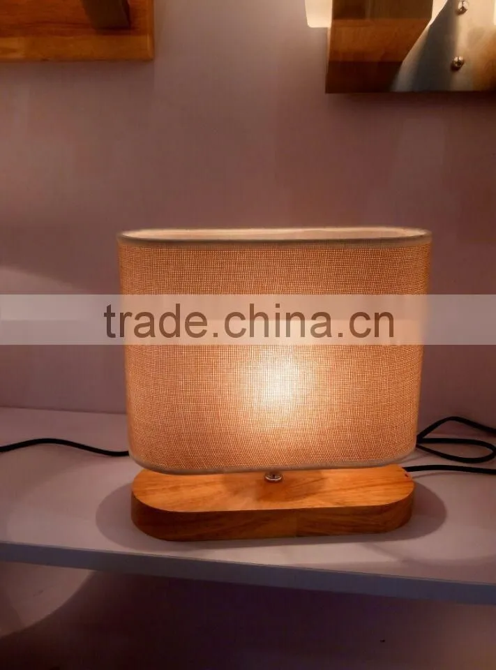 Simple style wood table lamp, vintage modern table in wood base and linen lamp shade