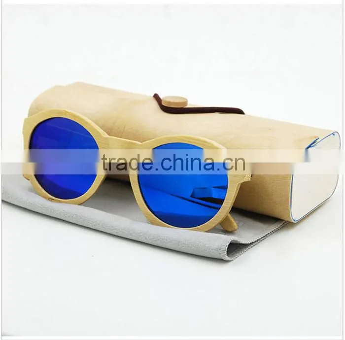 round cool 2016 vogue UV400 blue mirror lens custom Italy design bamboo wooden polarized sunglasses CE