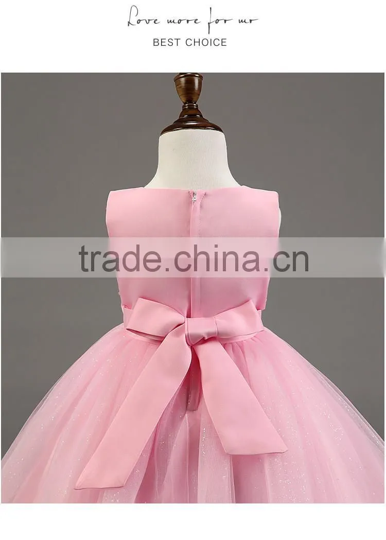 Lastest wholesale korean fashion girl style pink chiffon kids party wear dresses TR-WS32