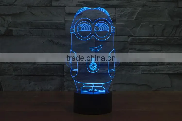 Home decoration LED night light lamp 3D illusion for children baby bedroom,Despicable Me Minions shape christmas gift