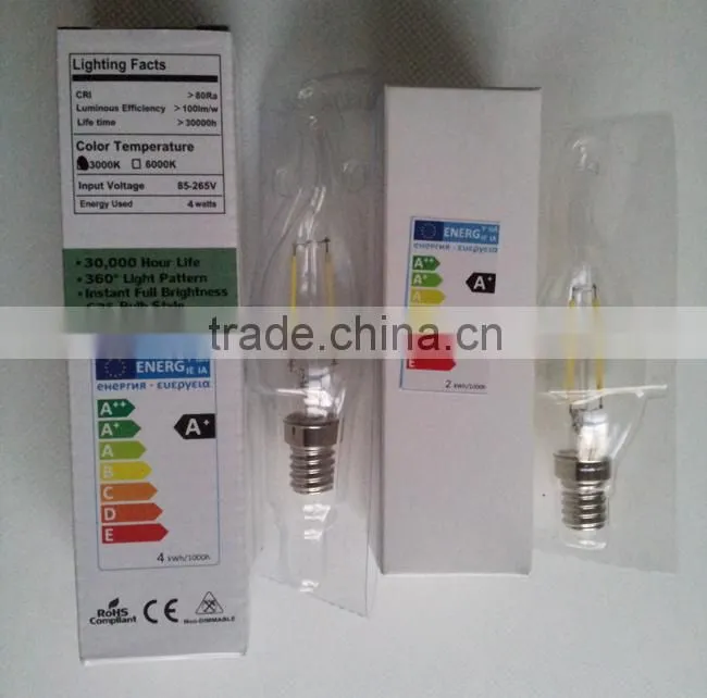 360 degree 220v c35 2w e14 led filament bulb skd