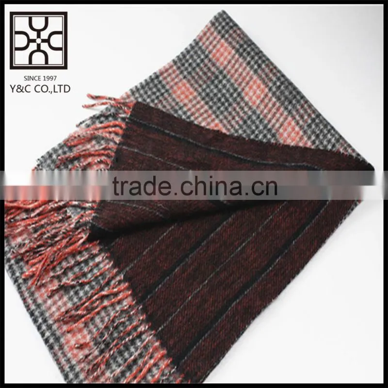 Double Sided Checked Wool Plain Scarf with Fringe