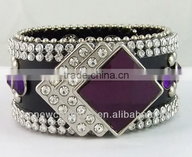 Fashion 100% real leather rhinestone bracelet