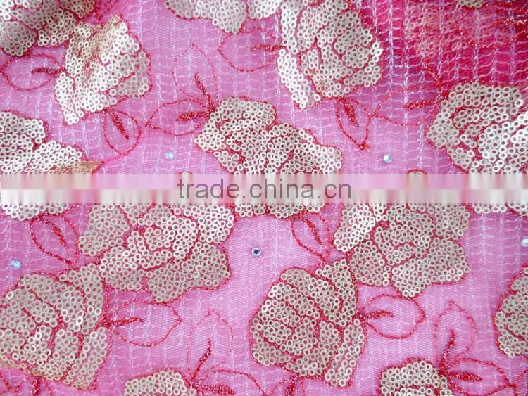 polyester Dubai french flower sequins embroidery lace fabric wholesale