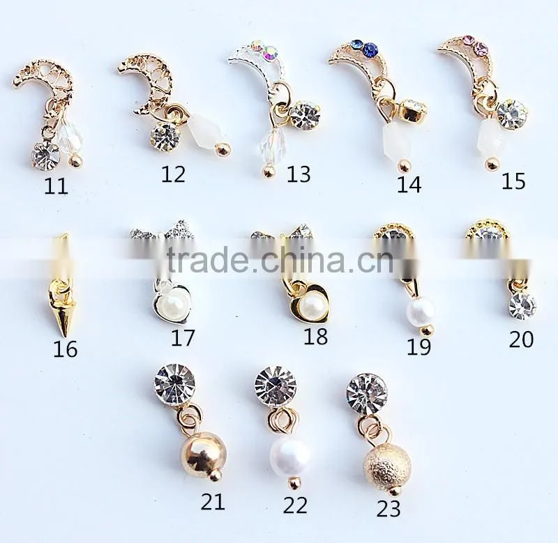 Fashionable shining stone with chain pearl lucky fancy pendant nail sticker
