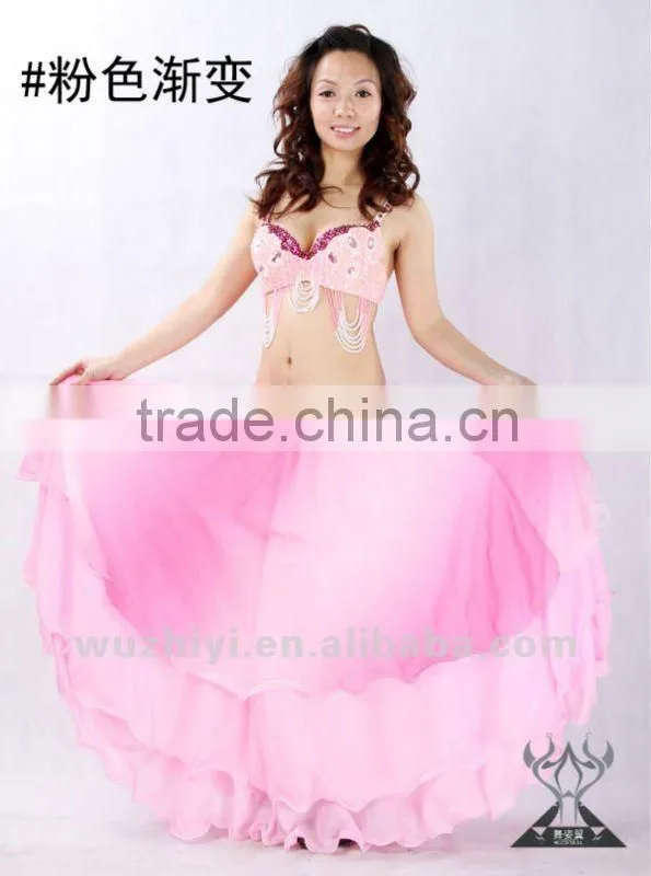 Hot Selling Blue Silk Chiffon Belly Dance Skirts for women dancers (QC6004)