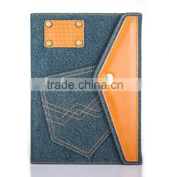 Wholesale price factory strong protect pocket jeans leather tablet cover for ipad
