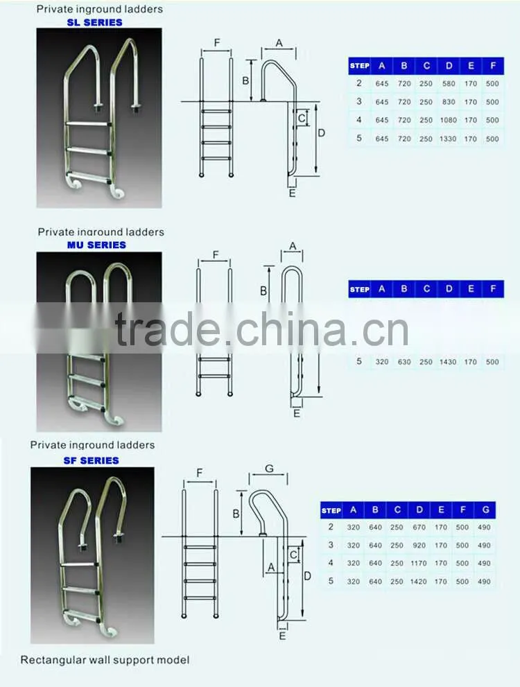 2016 NEW Durable Three to five steps stainless steel swimming pool ladder