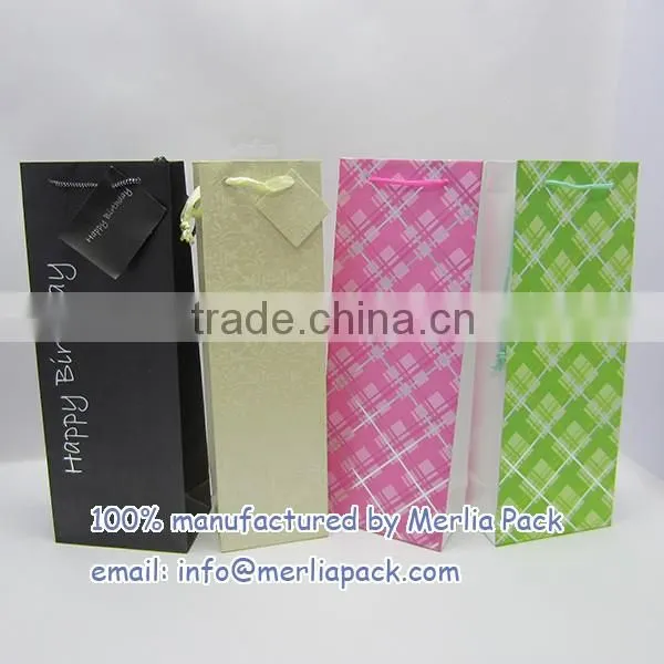 Black Wine Bag Euro Hook Paper Bag With Swing Tag Loop Handles