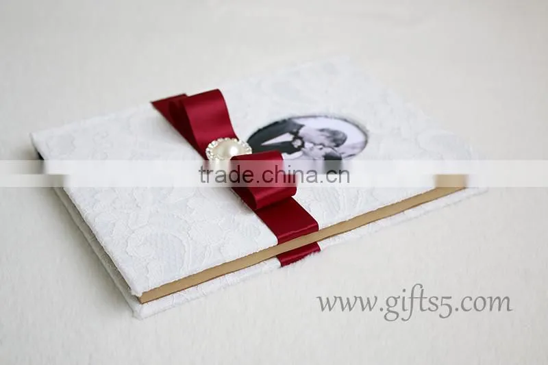 Elegant white lace wedding guest book wiht photo frame put your own photo on the book