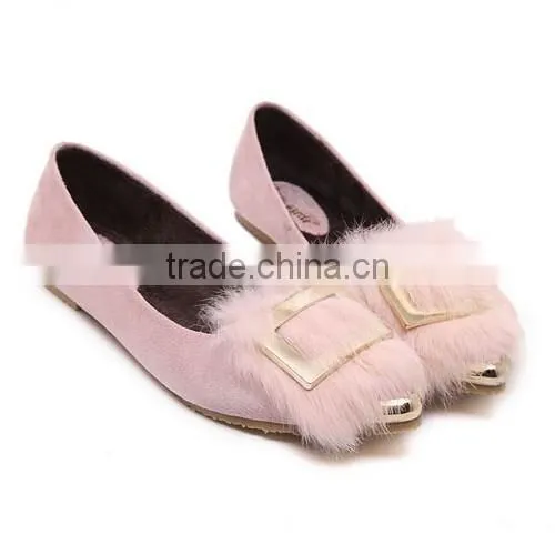 2016 New fur design flat pump shoes fashion ballet pumps PM4093