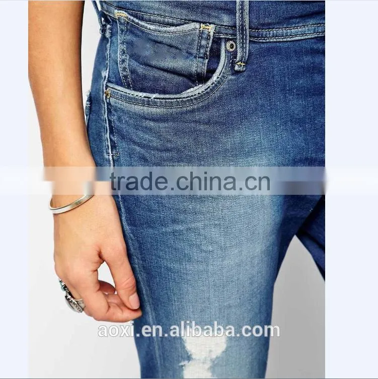2015 China supplier Wholesale Cheap woman girls high quality distressed broken holes straight rolled skinny denim jeans