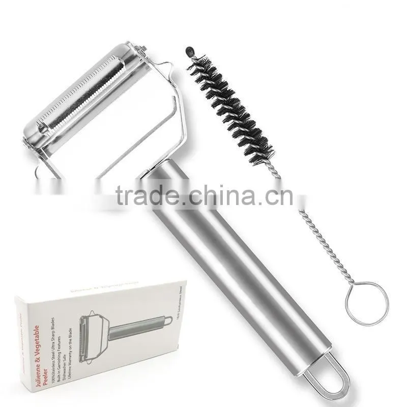 Stainless Steel julienne vegetable peeler with cleanning brush,julienne peeler