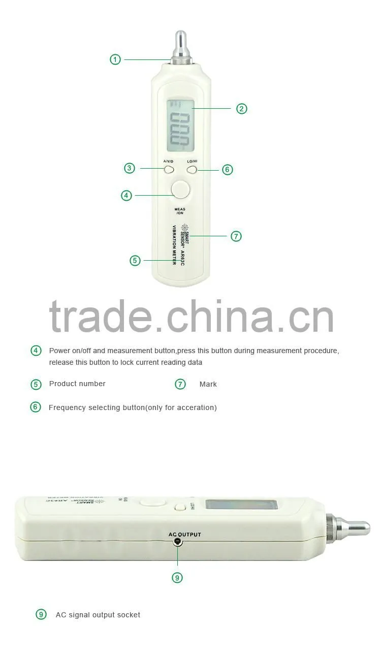 AR63C High Quality Portable Vibration Meter Pen Style Digital Vibrometer