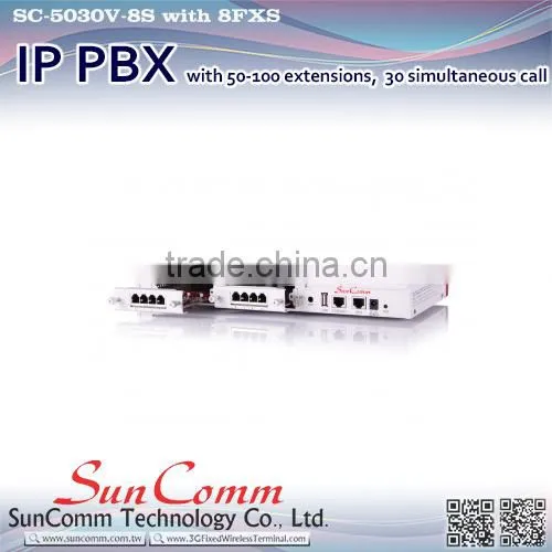SC-5030V-8S Internet Telephone 8 FXS IP PBX with 50-100ext 30 concurrent call