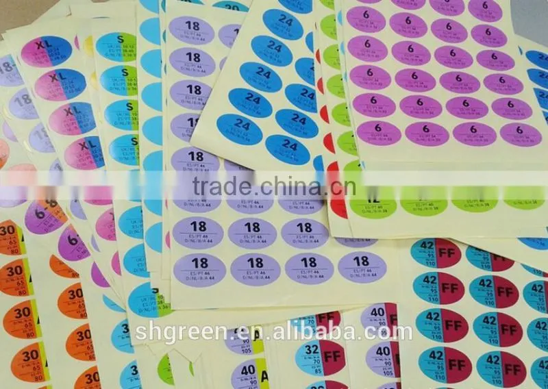 Colorful size sticker for garment