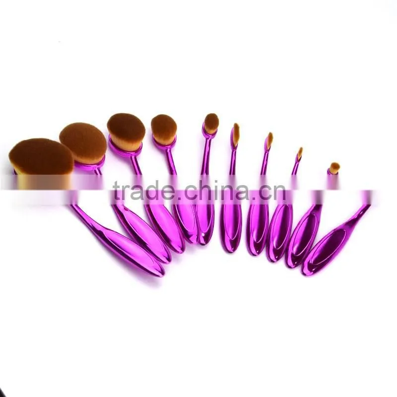 10pcs oval brush set plastic handle soft synthetic hair foundation powder tooth brush shape makeup set