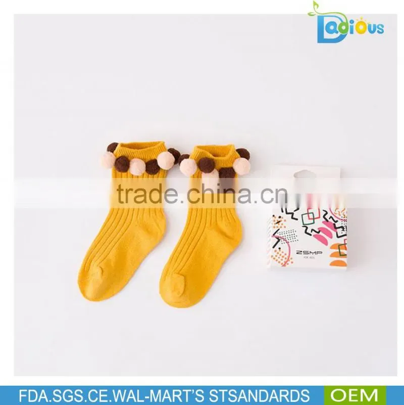 Fashion High Quality Wholesale Baby Cotton Socks Circle ball decoration kids socks