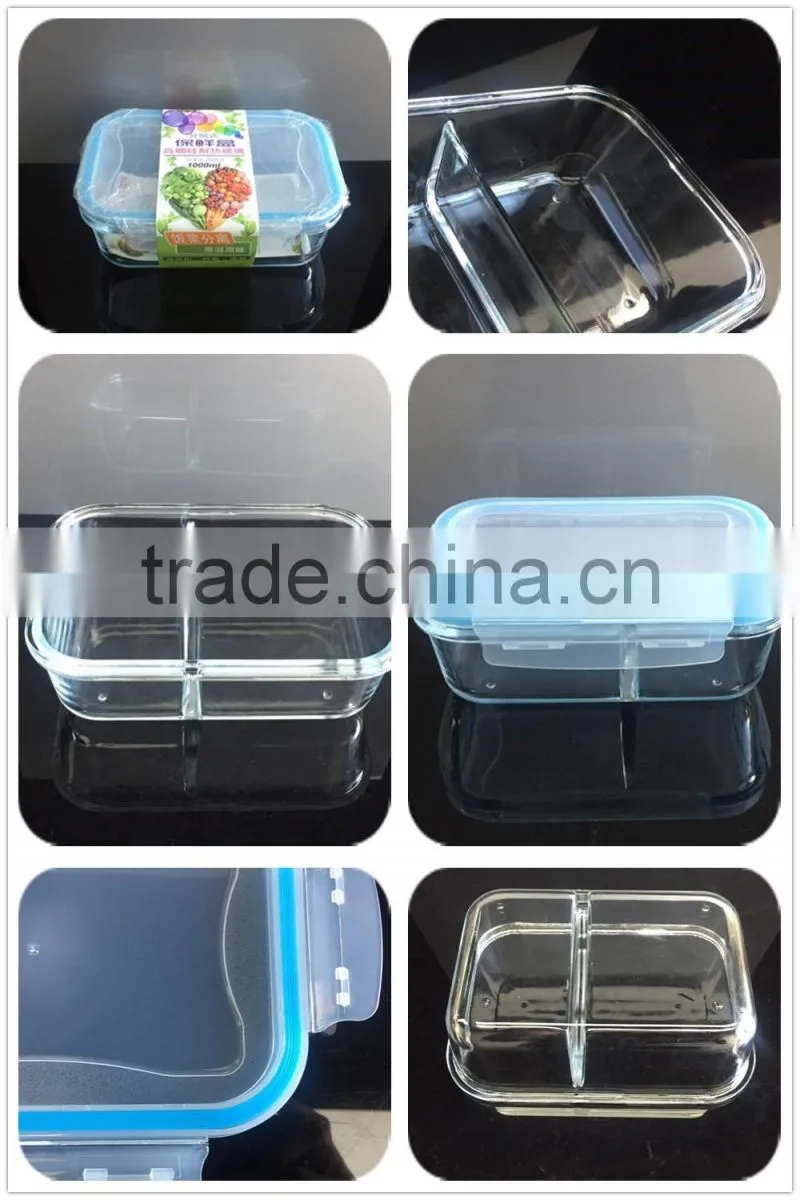 1L Hi-borosilicate square glass school bento lunch box leakproof