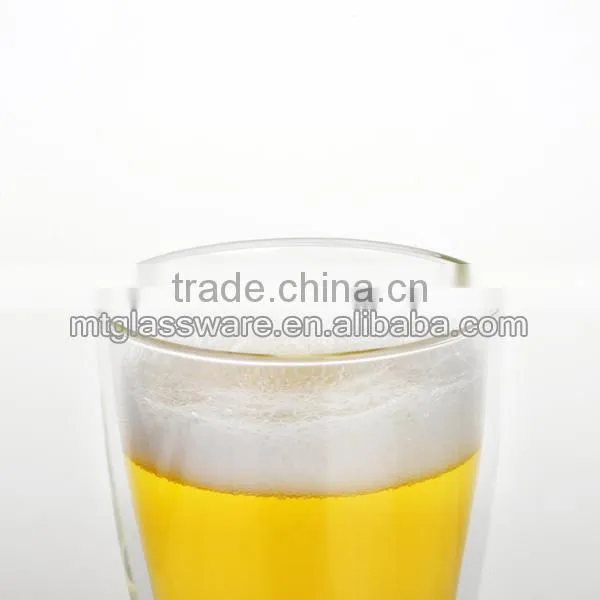 Hand made promotional 562ml double wall clear beer glass
