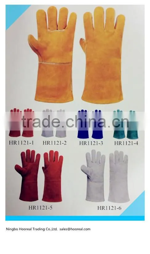 Long-Cuff Cowhide Split Leather Stick Gloves Welding Welder Grill Lined Working Gloves With CE Certificate