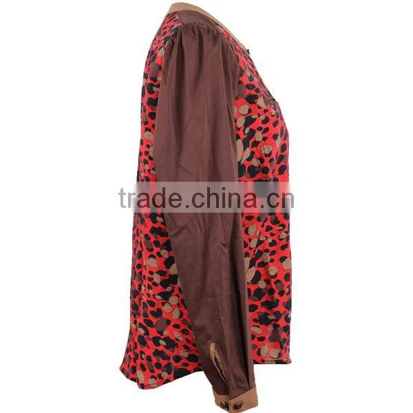 New arrival cotton poplin long sleeve red leopard printed shirts for ladies