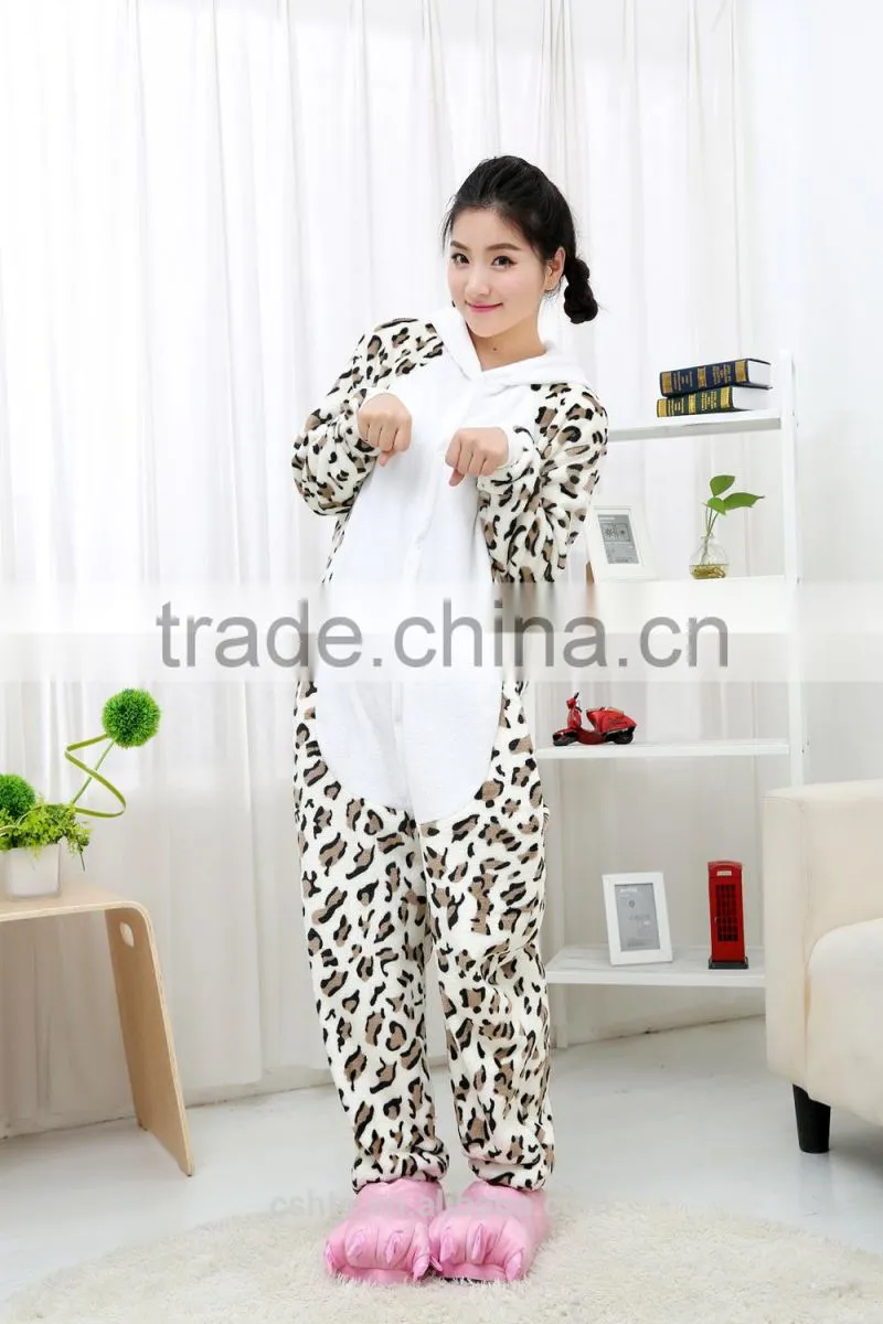 flannel cartoon adult animal jumpsuit animal pajamas jumpsuit leopard design