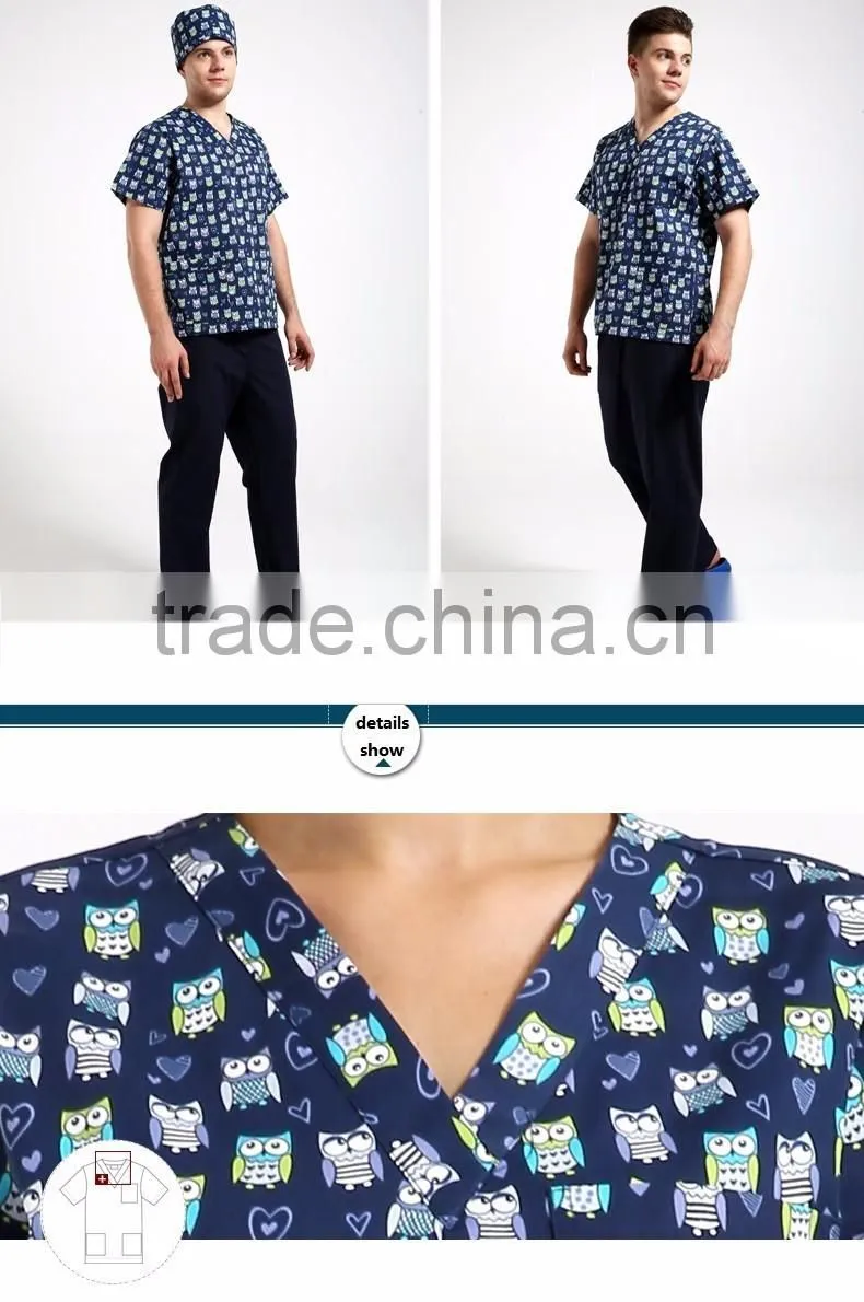 2017 Hospital Clinic Doctor Nurse Printed Medical Clothings Comfortable & Breathable Unisex Medical Scrubs Uniform Set