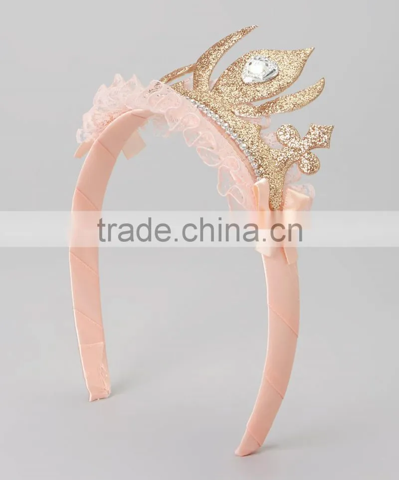 New Pink Baby Girls Gold Heart Crown Adorable Kids Headband Cute Girls Accessories For OEM HA90423-28