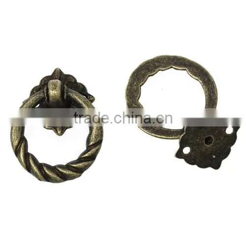 Antique Bronze Circle Ring Small Jewelry Wooden Box Case Cabinet Pull Handle Knobs