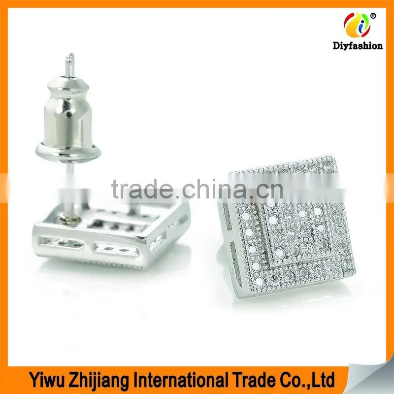 2017 new fashion Set auger Inlay zircon Platinum plating double square silver earrings