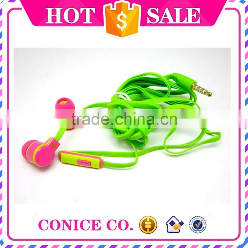 hottest sale red super bass noodles cable in ear earphone with microphone