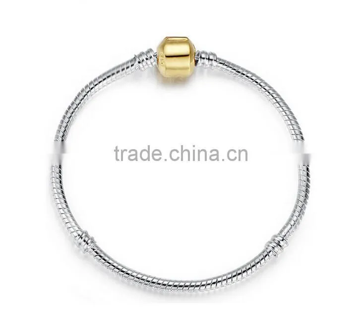 Bracelet Snake Chain Fits Glass or Alloy Beads Fits,Silver Plated Snake Chain Classic Bead Barrel Clasp Bracelet for Beads Charm