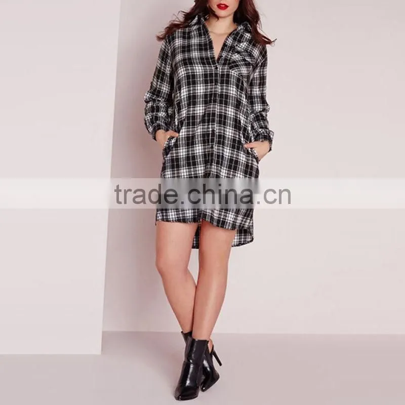 Wholesale Women Long Sleeve Button Plaid Shirt Dress Ladies Plus Size Casual Shirts