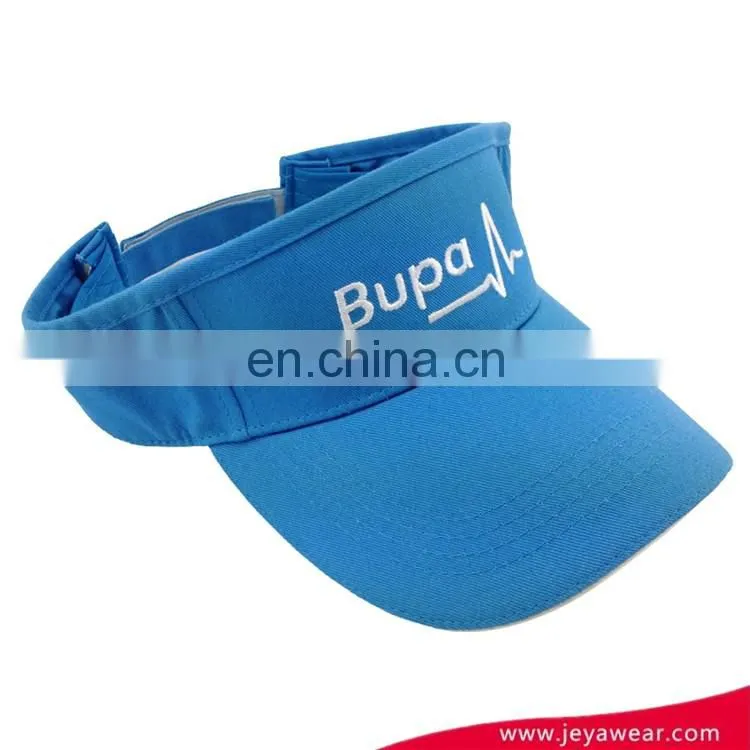 10856 cotton twill light blue sun visor promotional visor with BUPA flat embroidery