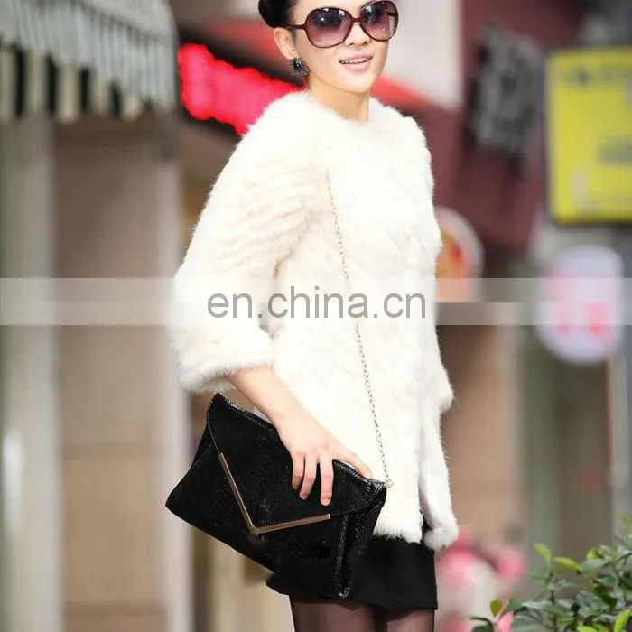 2013 New product Wholesale white long real rabbit fur coat