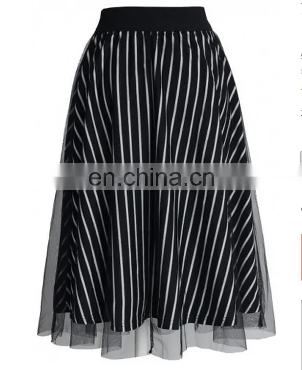 Monochromic Stripes Mesh Midi Skirt