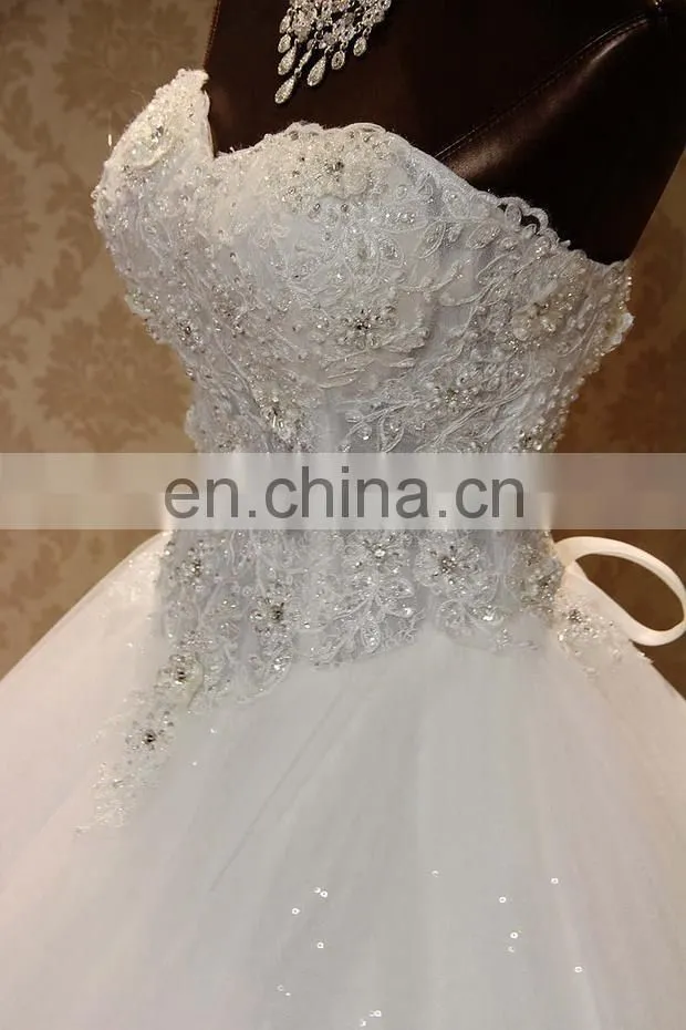Luxury Applique Beaded Ball Gown Wedding Dresses 2017 Sweetheart Lace-up Back Casamento Wedding Gown