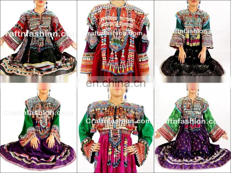 Vintage Handmade Balochi Dress With Tassels- Balochi Tribal Ethnic Coins Dress Handmade Kuchi Dress Ghagra Choli