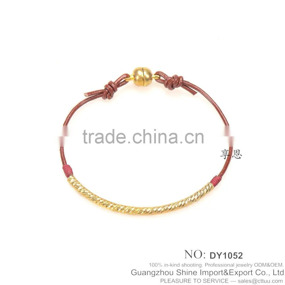 guangzhou jewelry wholesale brass leather rope bangles copper magnetic clasp bracelet for girl