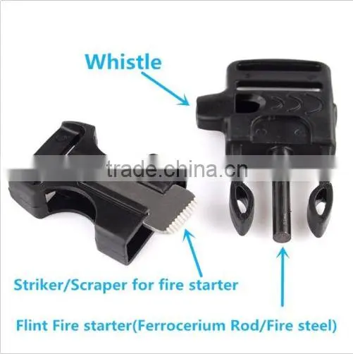 Outdoors Fire Starter Side Release Whistle Survival Buckle Flint Starter Black
