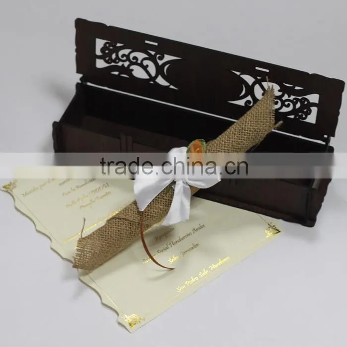 2016 Hot Sale Creative Ideal Laser Cut Wooden Box Vintage Wedding Invitation