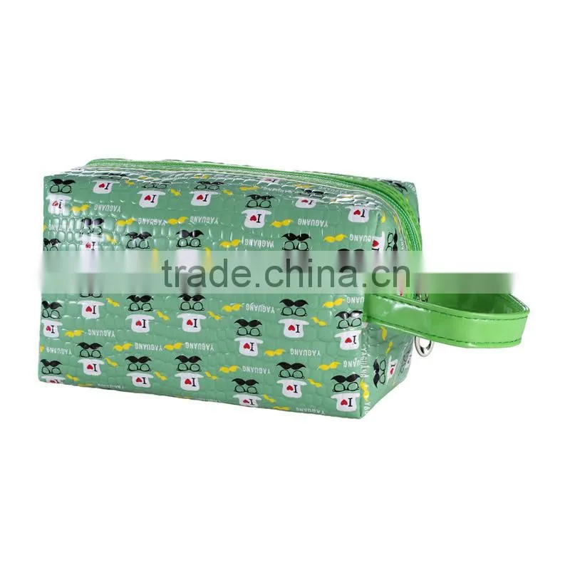 Fashion mustache glasses PU printed makeup bag black popular large capacity cosmetic bags