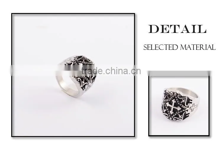 Fashion jewelry stainless steel silver ring with cross for men
